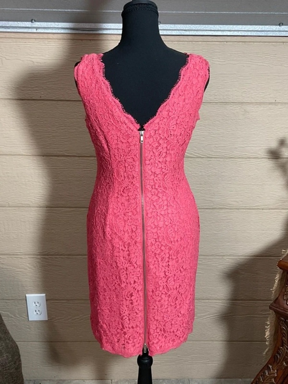 Adrianna Papell Coral Pink Lace Sheath Dress - Picture 2 of 4